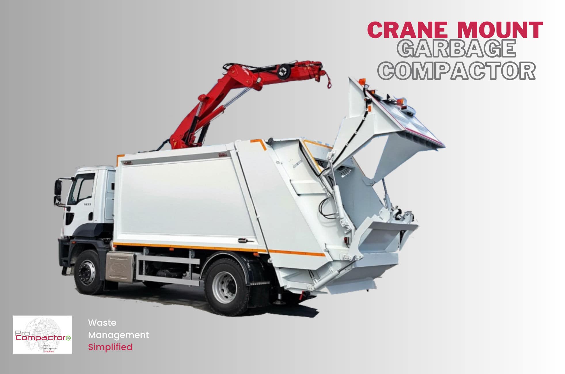 Мусоровоз задняя загрузка - CRANE PRO 100-750 - Procompactor Waste  Management Equipment - с подъемным краном