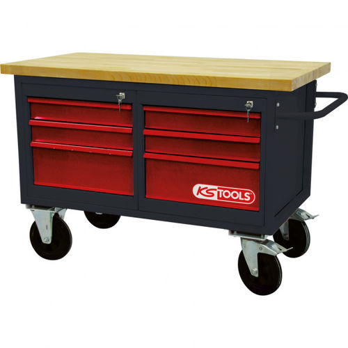 Верстак из стали - 865.0011 - Kstools  - для цеха / с 6 выдвижными ящиками / мобильный