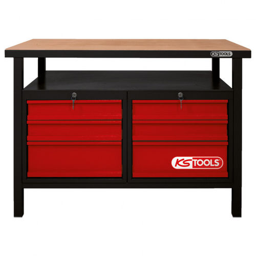 Верстак из стали - 865.0004 - Kstools  - для цеха / с 6 выдвижными ящиками