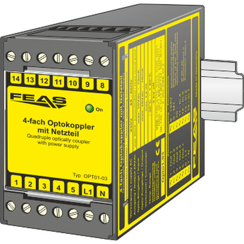Оптопара DIN-рейка - Opto1-03 - FEAS GmbH - устойчивая к КЗ / с объединенной системой электропитания