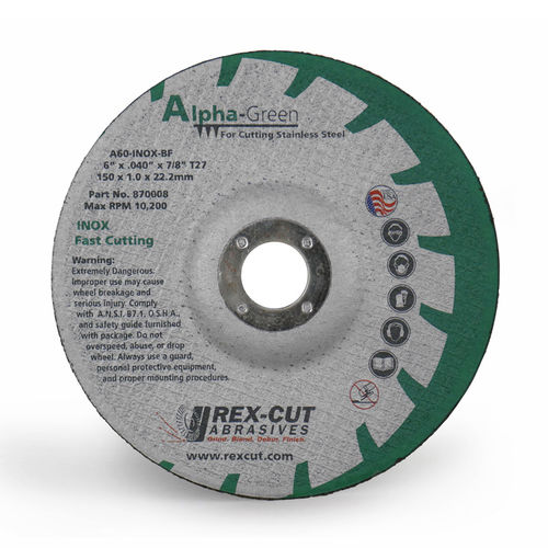 Режущий круг для нержавеющей стали - Alpha-Green - Rex-Cut Abrasives - из оксида алюминия / армированный стекловолокном
