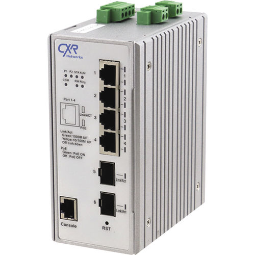 Управляемый коммутатор Ethernet - SWMDL-H-4GPS-2USF-B - CXR Networks - 6 портов / 10/100BaseT(X) / 4 оптоволоконных порта