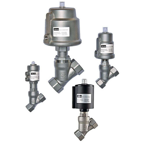 Клапан с наклонным седлом - Parker Fluid Control Division - Europe - поршневый / с пневматическим управлением / для остановки