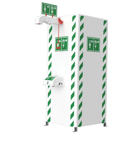 Напольная душевая кабинка - STD-TC-100KS/45G - Hughes Safety Showers - фонтан для промывки глаз/лица / с резервуаром / для опасных сред