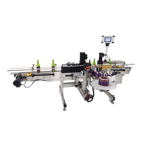 Этикетировочная машина контролируемая PLC - Quadrel Labeling Systems - для бутылок / для наклеивания на верхнюю часть / полусферическая