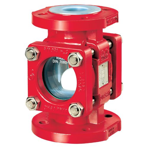Смотровое отверстие для затворного клапана - SR series - Richter Chemie Technik - из боросиликатного стекла / с фланцем / PFA-футерованное