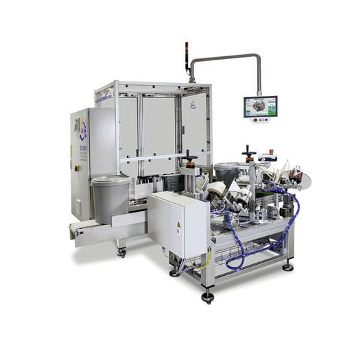 Полностью автоматическая этикетировочная машина - VEE series - b+b Automations- und Steuerungstechnik GmbH - для ведра / шпуля / для наклеивания на боковую часть