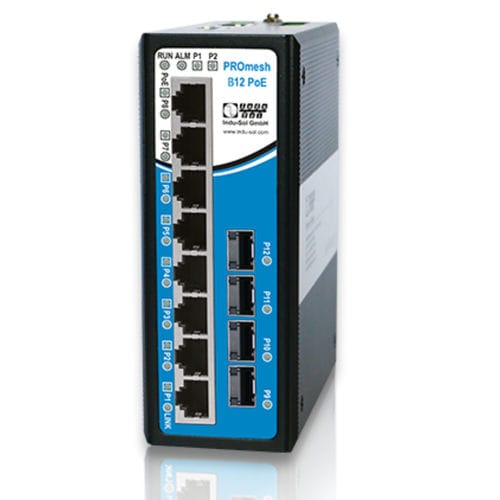 Коммутатор Ethernet PoE - PROmesh B12-PoE - Indu-Sol GmbH - управляемый / 8 портов / на DIN-рейке