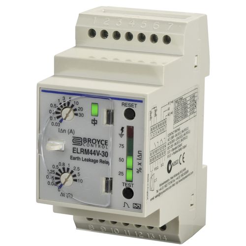 Защитное реле замыкания на землю - ELRM44V-3 (0.5s) - Broyce Control - 1NO/NF / на DIN-рейке / с временной задержкой