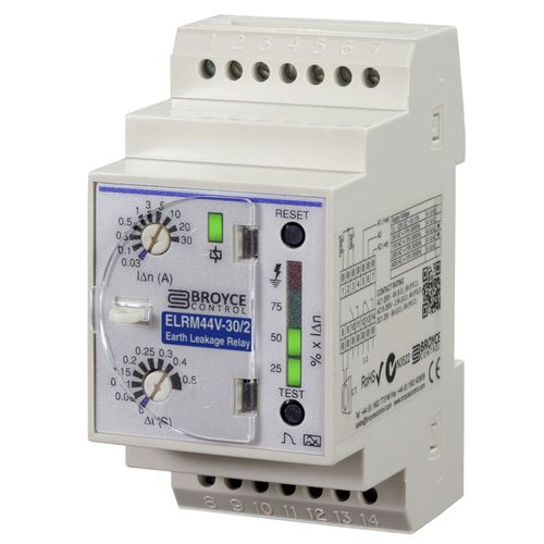 Защитное реле замыкания на землю - ELMR44V-10/2 (0.5s) - Broyce Control - 1NO / 1NO/NF / на DIN-рейке