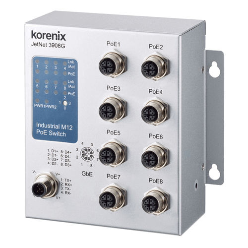 Неуправляемый коммутатор Ethernet - JetNet 3908G-M12 - Korenix Technology - 8 портов / гигабит / DIN-рейка