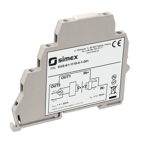 Аналоговый преобразователь сигнала - SGS-61 series - SIMEX Sp. z o.o. - передатчик / с гальванической изоляцией / на DIN-рейке