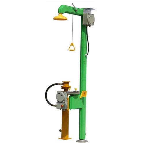 Установленный аварийный душ на платформе - DAAO6615EH - shanghai DaAo safety equipment Co.LTD - с фонтаном для промывки глаз / из пластика / с паровым котлом