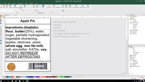 Программное обеспечение для управления - Allergen labeling - TEKLYNX - для управления / для базы данных ODBC / для контроля