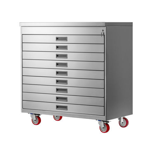 Шкаф для хранения - 9C Wide - ADAMUS - на роликах / с 9 выдвижными ящиками / из нержавеющей стали