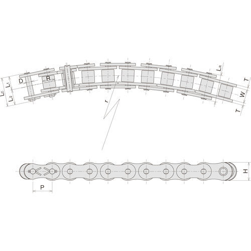 Цепь с боковым изгибом - SB - Sugiyama Chain Co., Ltd. - трансмиссионная / из стали / ANSI
