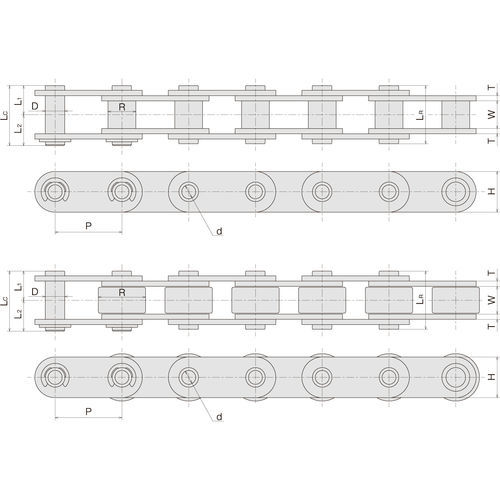 Цепь из нержавеющей стали - SS HP - Sugiyama Chain Co., Ltd. - трансмиссионная / с двойным шагом / с полой осью