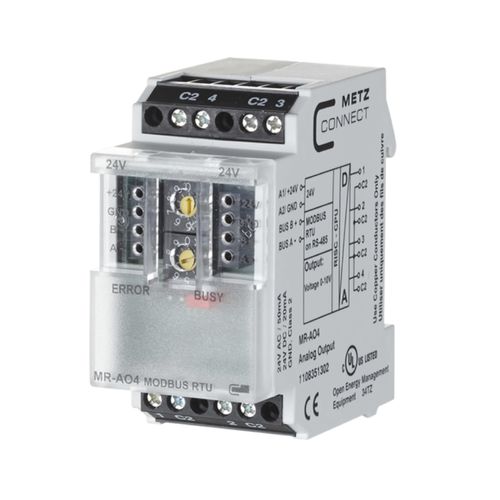 Цифровой модуль входа/выхода - MR-AO4 Modbus RTU - METZ CONNECT - ModBUS RTU / 4 аналоговых выхода / на DIN-рейке