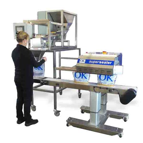 Полуавтоматическая наполнительная/упаковочная машина - Supersealer SB20 WS - OK International - линейная / для продуктов питания / для сельского хозяйства и пищевой промышленности