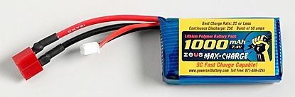 Литий-полимерный аккумулятор - 7.4 V, 1 Ah | 2S 1000MAH - ZEUS Battery Products - призматический