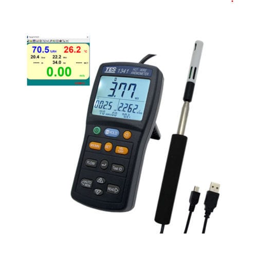 Термоанемометр с горячей проволокой - TES-1341 - TES Electrical Electronic Corp. - цифровой / с питанием от аккумулятора / USB