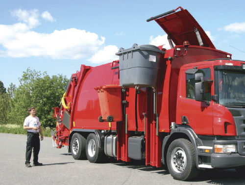 Полуприцеп контейнеровоз - Hüffermann Transportsysteme GmbH  - самоходный / для отходов / откидной