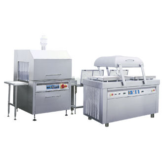 Вакуумная упаковочная машина - SD 520 B + ST 170 - KOMET Maschinenfabrik GmbH - с двойной камерой / с тоннелем для усадки
