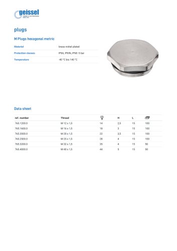 wege® M Plugs hexagonal data sheet