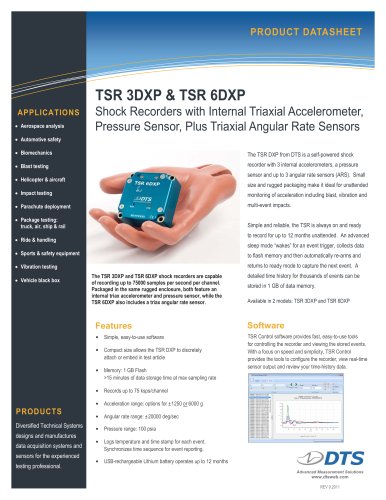 TSR 3DXP & TSR 6DXP Shock Recorder with Accels, Angular Rate & Pressure Sensors