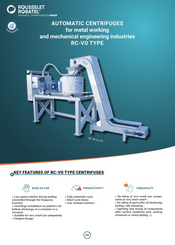 Automatic centrifuges for metal working and mechanical engineering industries RC-VO type