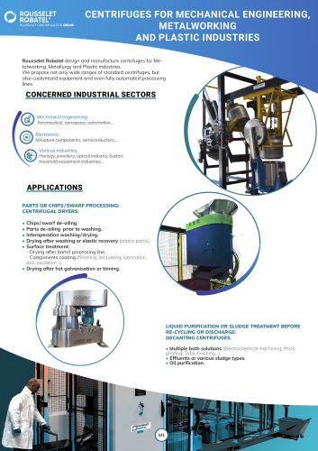 Centrifuges for mechanical engineering metalworking and plastic industries