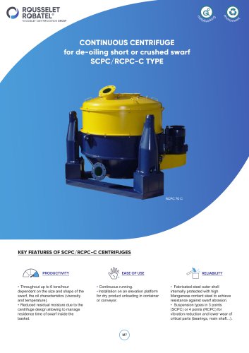 Continuous centrifuge for de-oiling SCPC-C 