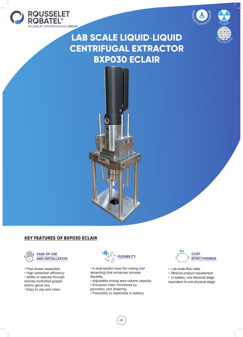 Lab scale liquid-liquid centrifugal extractor BXP030 eclair - ROUSSELET ROBATEL