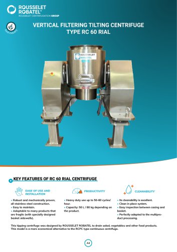 Vertical filtering tilting centrifuge type RC60 RIAL
