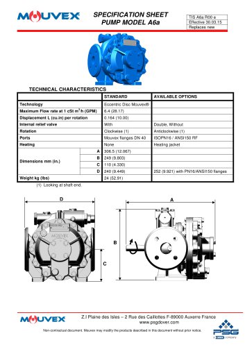 SPECIFICATION SHEET PUMP MODEL A6a