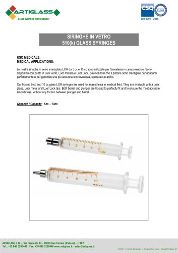 510(k) GLASS SYRINGES