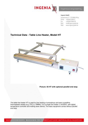 B16. Technical  Data, HT - Table line heater