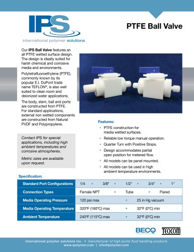 IPS PTFE Ball Valve Catalog