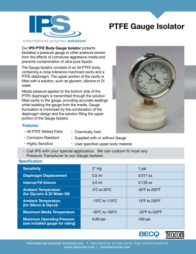 IPS PTFE Gauge Isolator Catalog