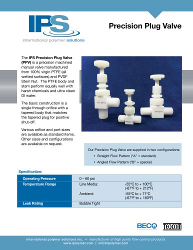 IPS PTFE Plug Valve Catalog