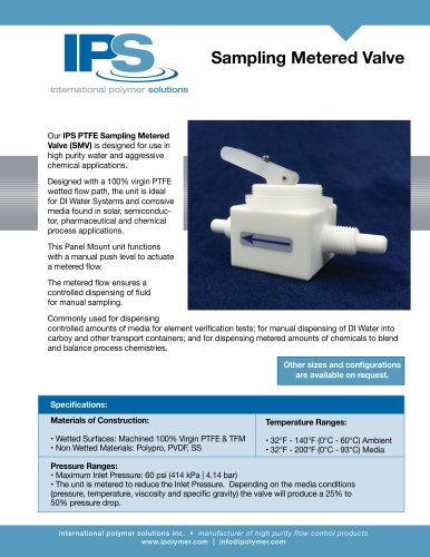 IPS PTFE Sampling Metered Valve Catalog