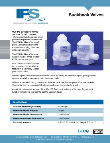 IPS PTFE Suck Back Valve Catalog