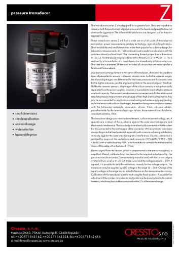 CRESSTO - Z series - datasheet - pressure transmitter