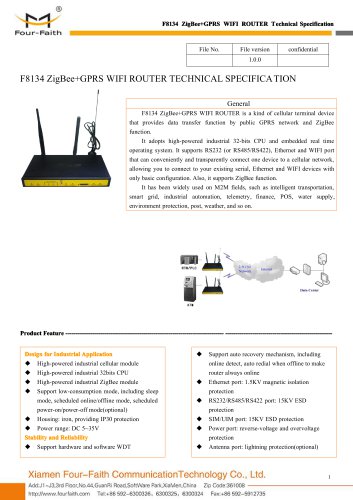 F8134 ZigBee+GPRS WIFI ROUTER SPECIFICATION