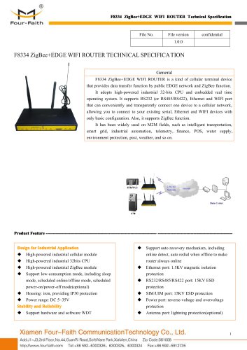 F8334 ZigBee+EDGE WIFI ROUTER SPECIFICATION