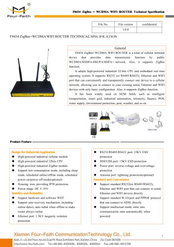 F8434 ZigBee+WCDMA WIFI ROUTER SPECIFICATION