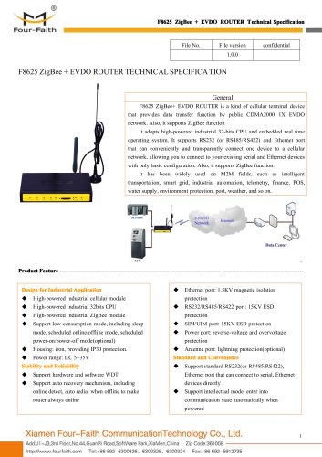 F8625 ZigBee+EVDO ROUTER SPECIFICATION