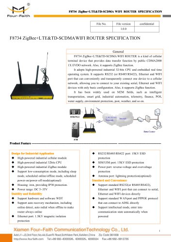 F8734 ZigBee+LTE&TD-SCDMA WIFI ROUTER SPECIFICATION