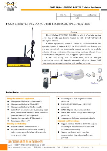 F8A25 ZigBee+LTE&EVDO ROUTER SPECIFICATION