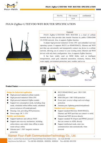 F8A34 ZigBee+LTE&EVDO WIFI ROUTER SPECIFICATION